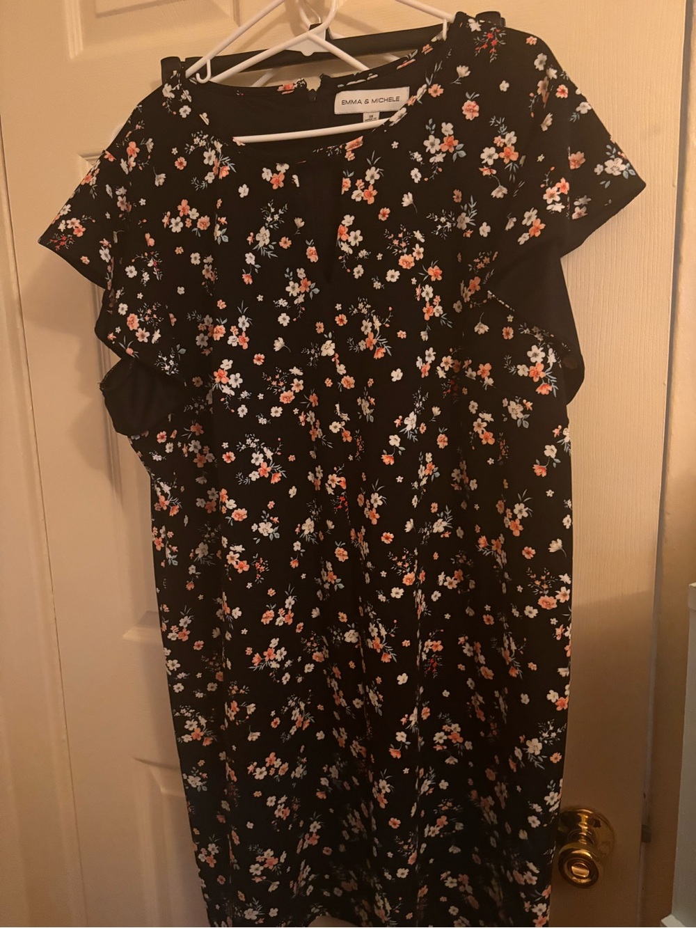 Emma & Michele Black Floral Midi Dress with Ruffle Sleeves